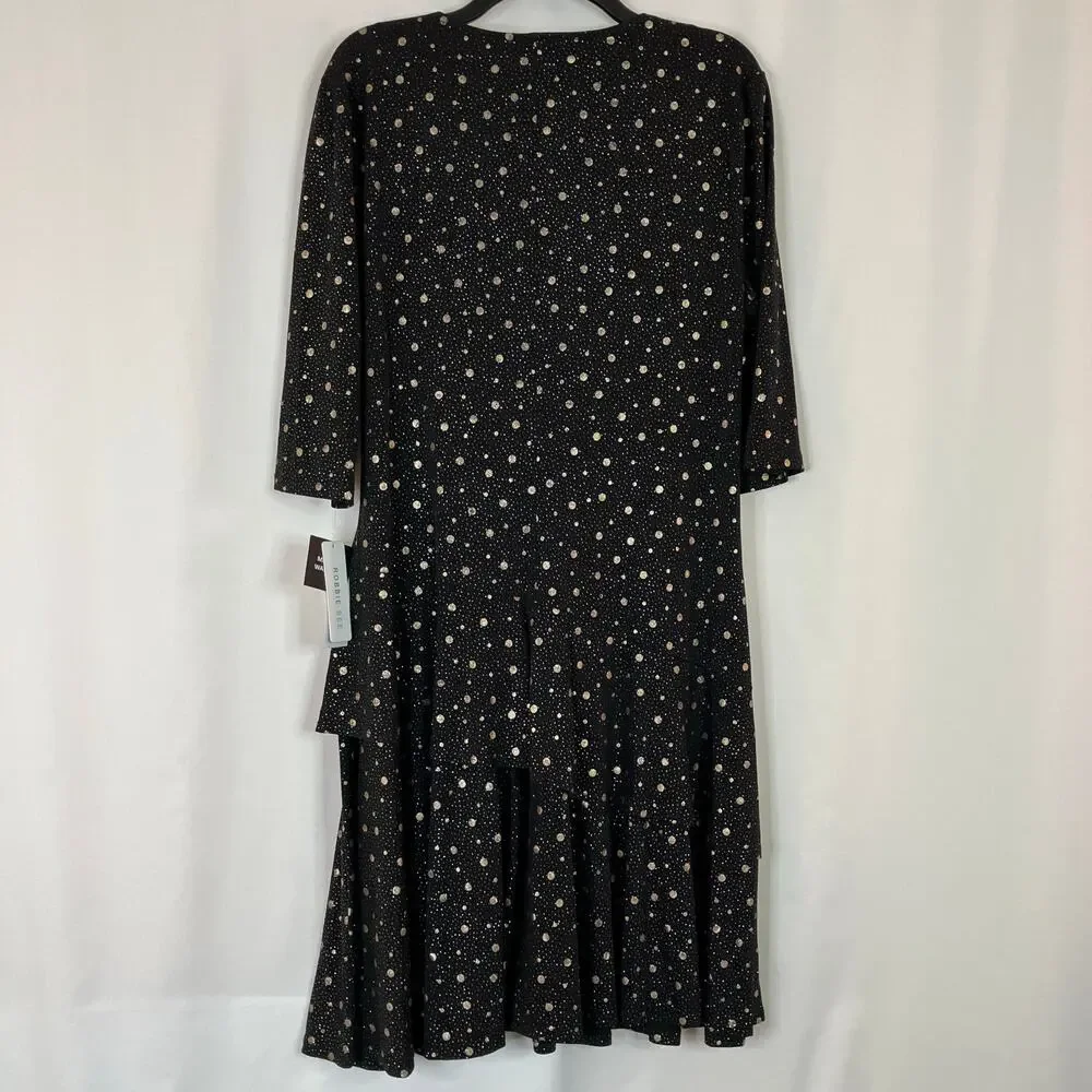 Robbie Bee | Black Gold Metallic Dot Layered Ruffle Dress NWT Womens XL - Picture 11 of 11